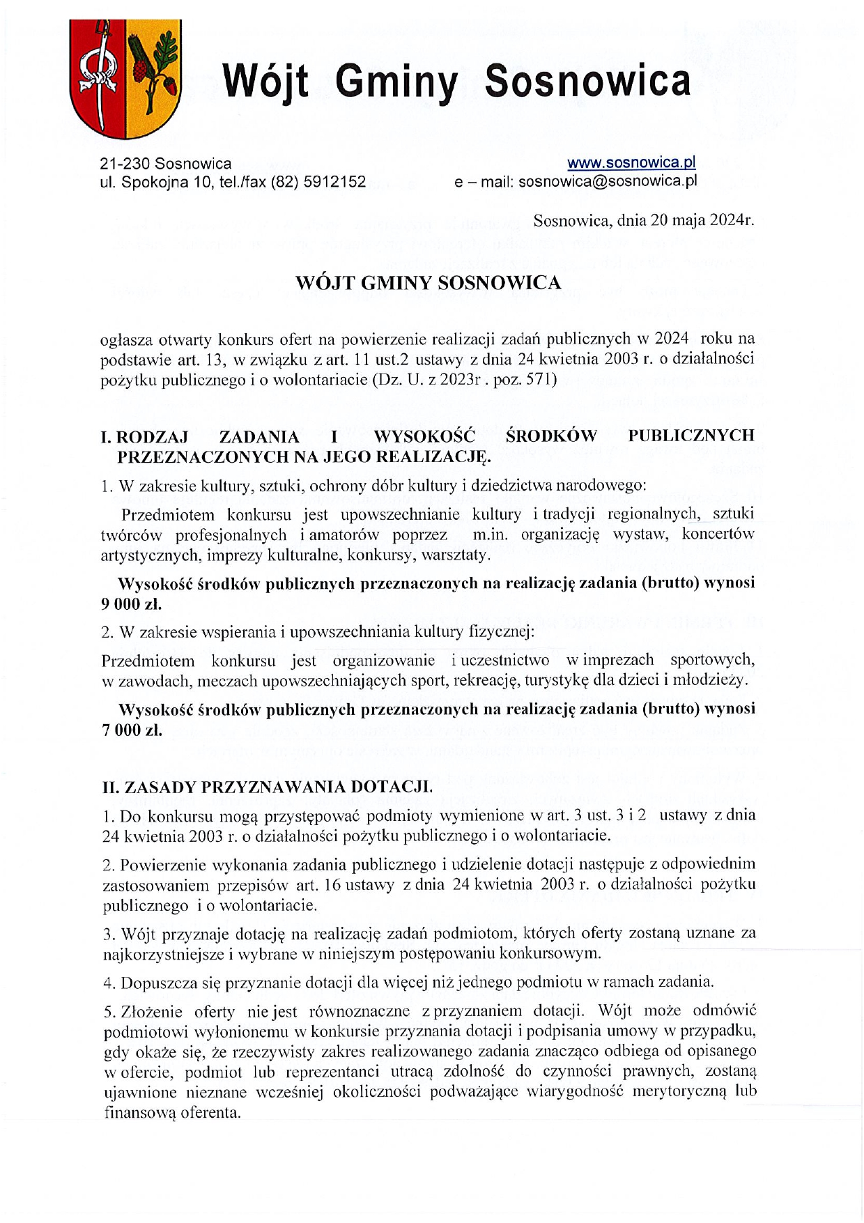 Ogłoszenie o otwartym konkursie ofert na realizację zadań publicznych w 2024 roku.