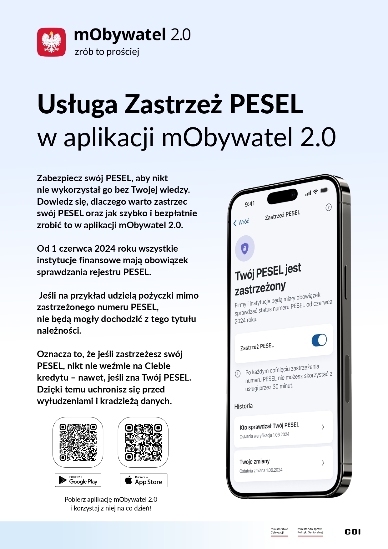 Usługa Zastrzeż PESEL w serwisie mObywatel.gov.pl oraz w aplikacji mObywatel