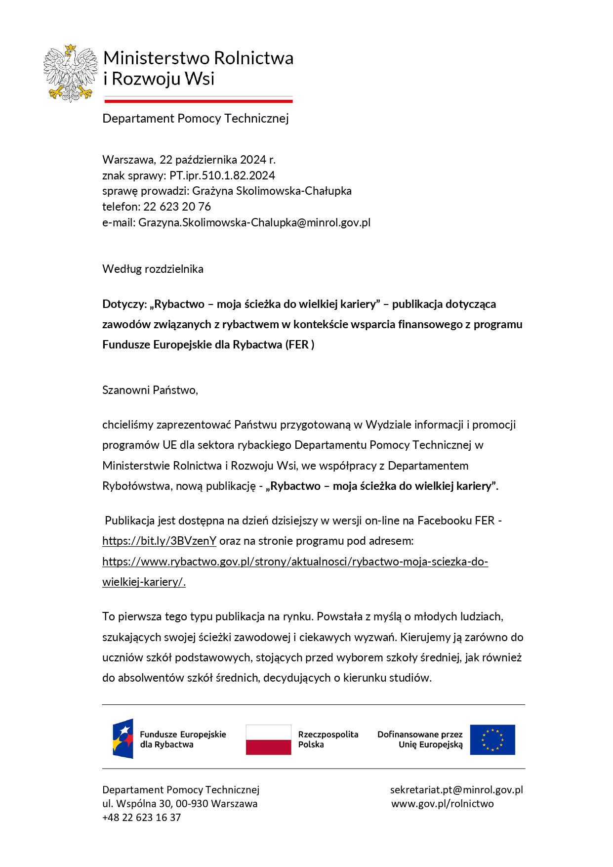 „Rybactwo- moja ścieżka do wielkiej kariery”- publikacja dotycząca zawodów związanych z rybactwem w kontekście wsparcia finansowego z programu Fundusze Europejskie dla Rybactwa (FER )