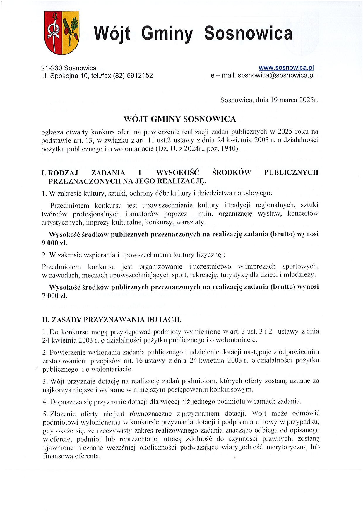 Ogłoszenie o otwartym konkursie ofert na realizację zadań publicznych w 2025 roku