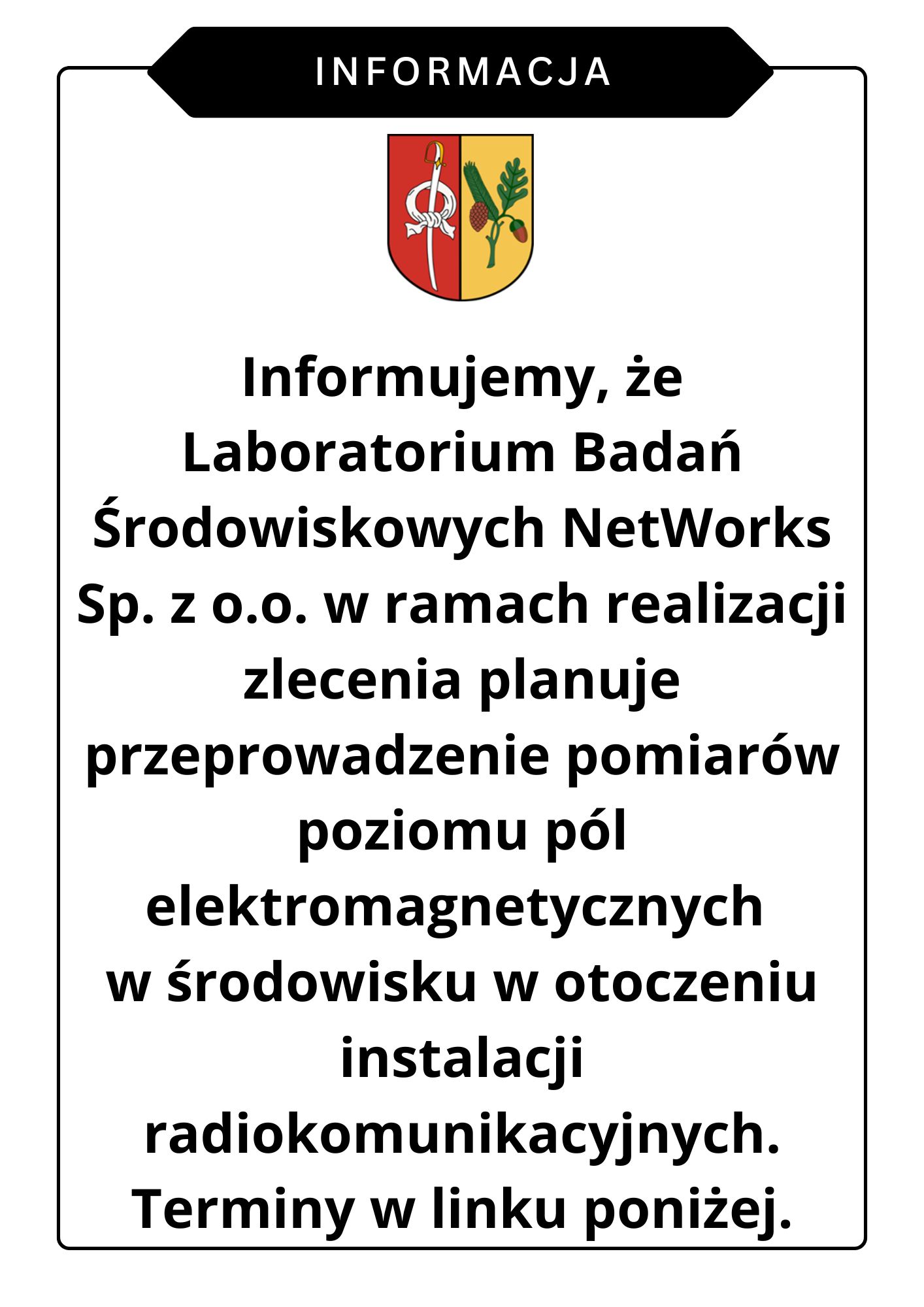 Informacja o pomiarach poziomu pól elektromagnetycznych w środowisku.