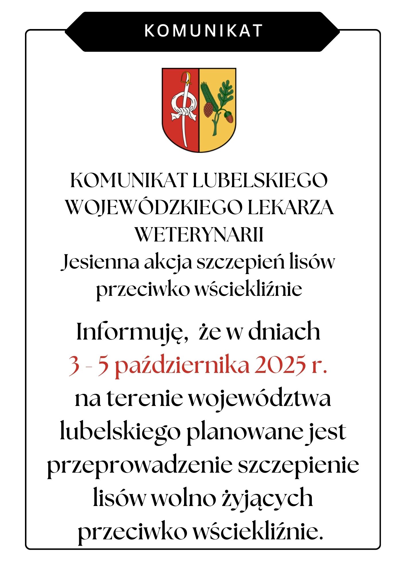 Jesienna akcja szczepień lisów przeciwko wściekliźnie.